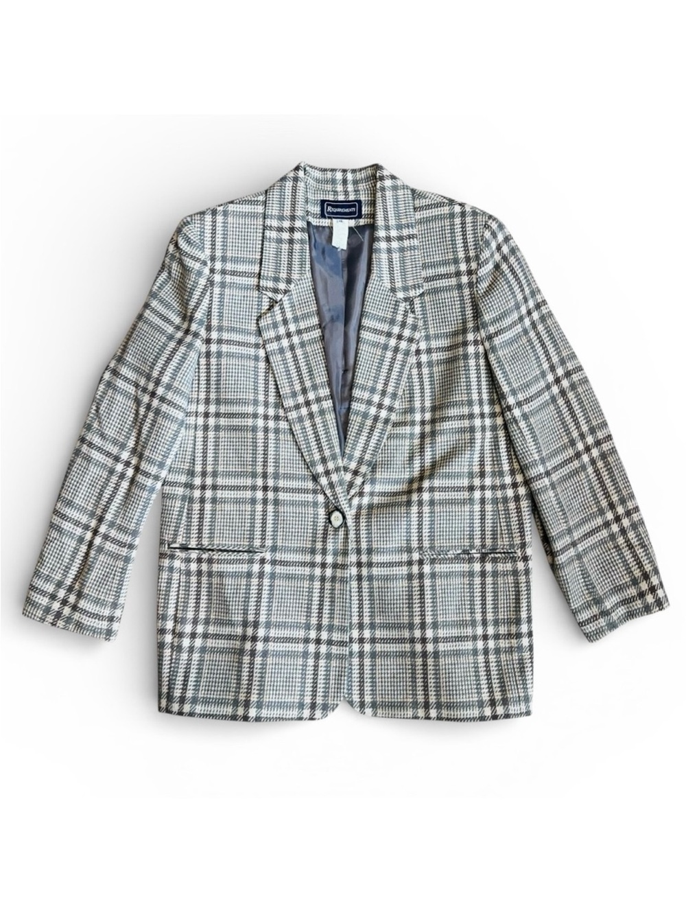 Requirements Vintage Y2K Women’s Sz L Gray Plaid Wool Blazer Jacket Relaxed Fit